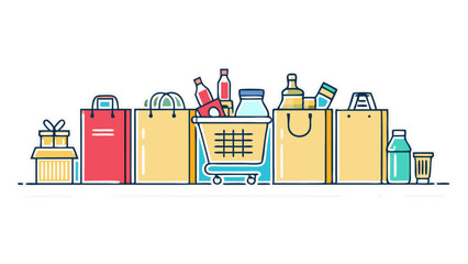 "Colorful Grocery Shopping Essentials Illustration"