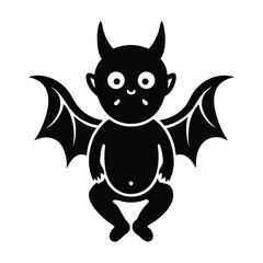 A cute black cartoon cat devil illustration with bat-like features, a funny monster character perfect for a scary Halloween design