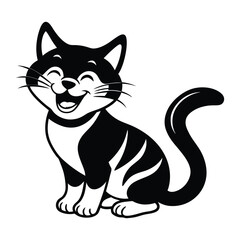 A cute cartoon black cat with a happy smile