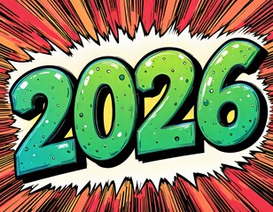 letras 2026 color verde estilo comic