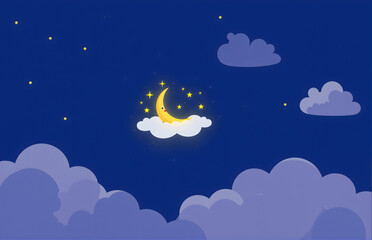 Fototapeta premium Moonlit Night with Clouds and Crescent Moon