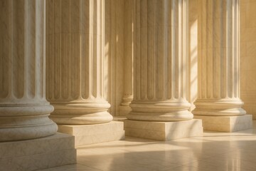 Majestic sunlit marble columns in classical architecture setting