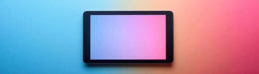 Fototapeta premium Digital tablet displaying colorful gradient background technology workspace graphic design modern environment top view