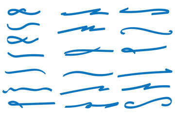 Swift crossed and wavy underlines. Underline markers collection.  Pen text underline, handwritten doodle elements, lettering emphasis. Vector illustration. eps 10