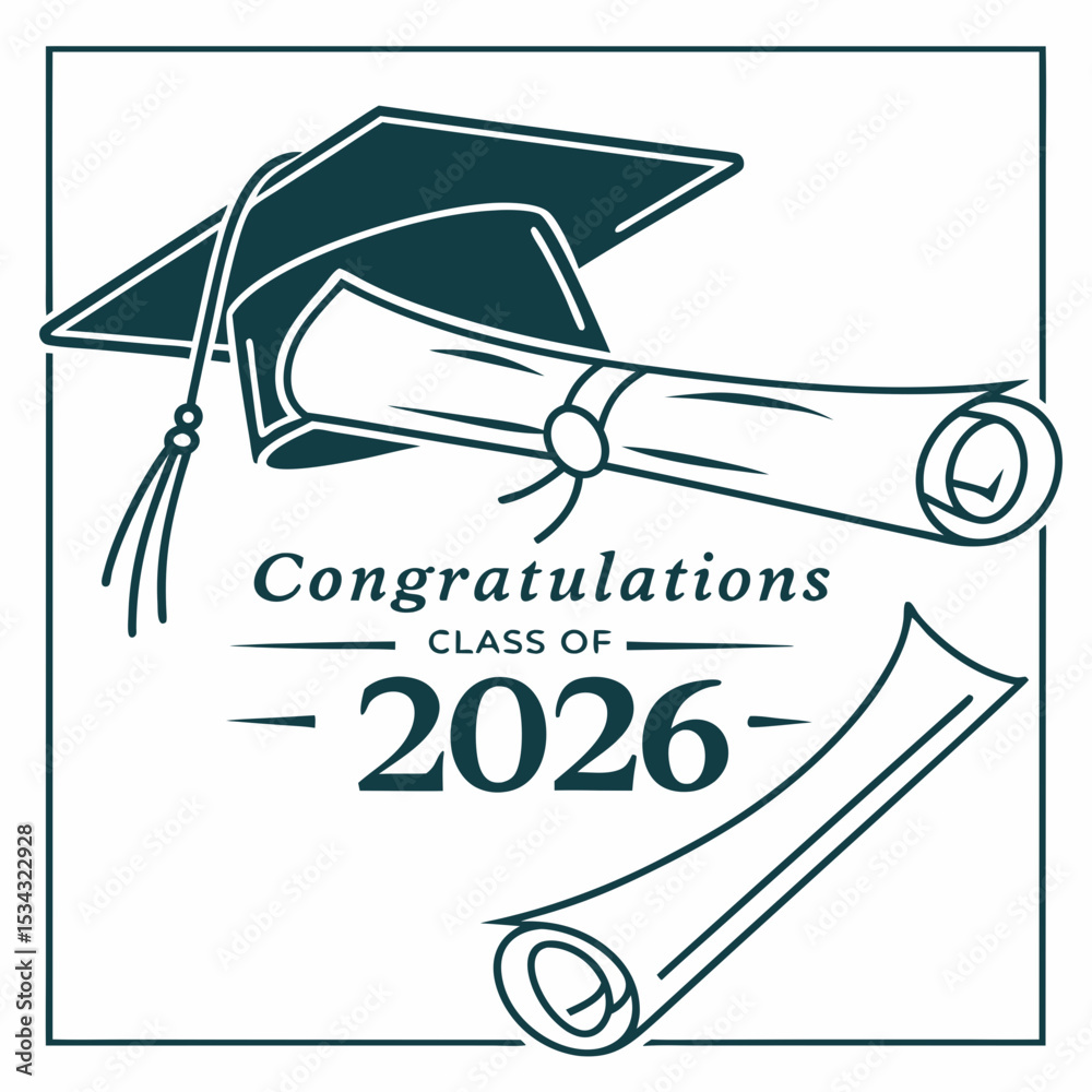 Fototapete cap and diploma combination with modern congratulations text for class of 2026 graduation template &