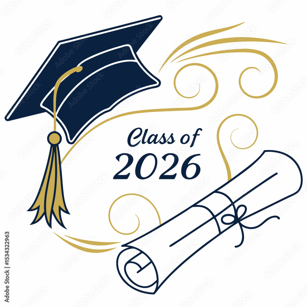 Fototapete cap and diploma combination with modern congratulations text for class of 2026 graduation template &