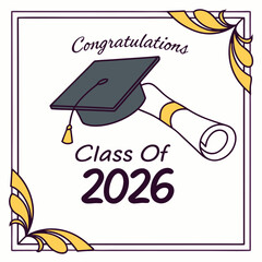 Cap and diploma combination with modern congratulations text for class of 2026 graduation template & SVG 