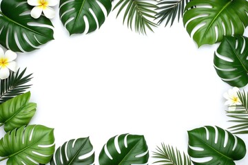 frame made of tropical leaves on a white background
