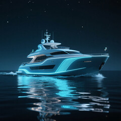Fototapeta premium in the ocean yacht with neon light at night