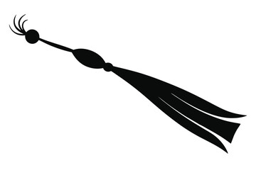Single black stylized tassel image with thin strand details and simple shapes