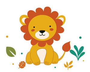 Cheerful Lion in Jungle Environment for a Fun Wildlife Theme Illustration. Vector illustration