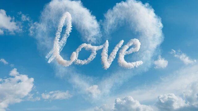 Cloud formation spelling love inside heart shape against blue sky  