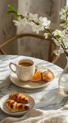 Fototapeta premium croissant on white table cozy clean kitchen