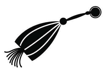 Stylized Black Tassel with Handle and Ring, Decorative Element, Detailed Illustration