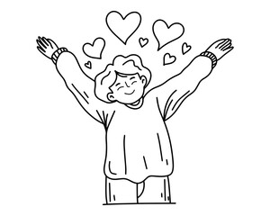 Person with Open Arms and Hearts for a Welcoming Love Theme Illustration. Vector illustration