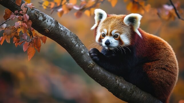 Red panda on autumn branch