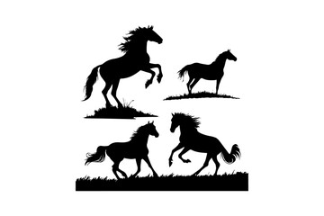 Silhouettes of horses vector set on white background with animals wildlife icons