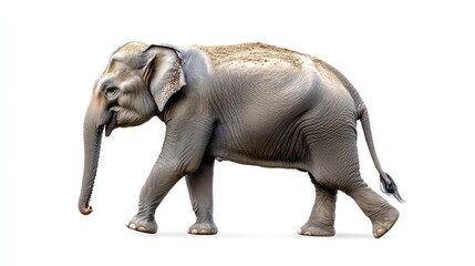 Fototapeta premium Side view of a young elephant walking