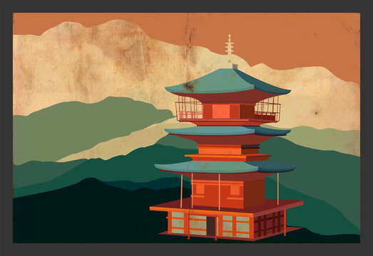 Japanese Pagoda Illustration Art