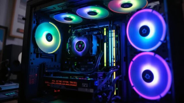 RGB PC Build with Colorful Lights and Fans for Gaming and Computer Technology