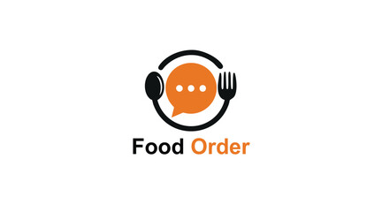 Food Order Logo with Spoon, Fork, and Chat Bubble for Online Ordering and Restaurant Branding