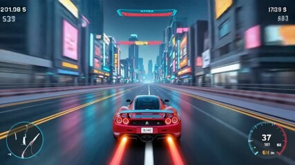 High-speed racing game showcasing a futuristic city, car, neon lights and speed - Powered by Adobe