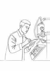 An industrial worker, focused on recording observations in an operational environment.