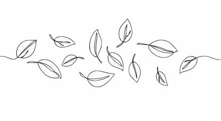 Fototapeta premium Leaf continuous line drawing in a minimalist style on a white background.