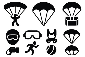 Parachuting icons set isolated on white background
