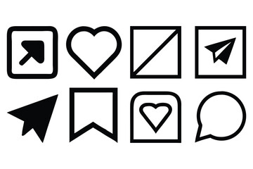 Collection of basic ui icons isolated on white background