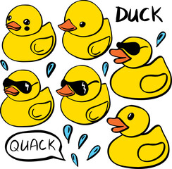 rubber duck doodle summer vector set