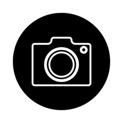 Camera icon on transparent background for summer vacation concept, A sleek black camera outline captures modern photography with its iconic shape design.