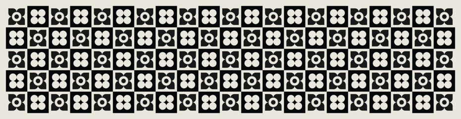 Mid century modern floral geometric pattern in black and white. Graphical illustration for a unique banners, textiles and home décor.	
