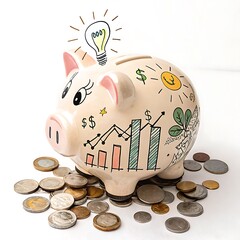 piggy bank and coins