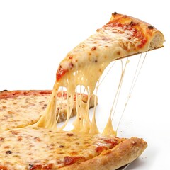 slice of pizza on a white background