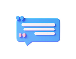 3d render blue speech bubble quote box isolated on a white background
