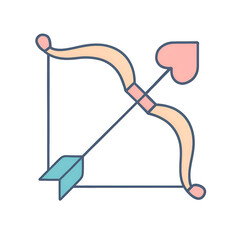 Colorful Heart-Shaped Arrow Shooting Through Curved Bow Illustration
