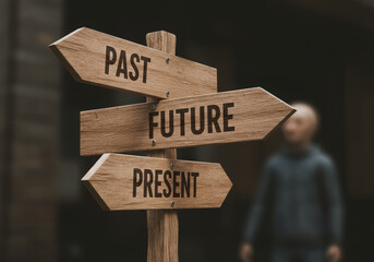 Past, Present and Future Concept Signpost – Life Direction Metaphor