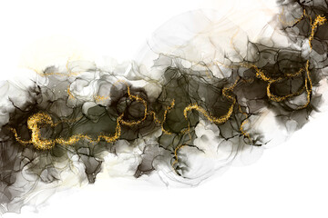 black alcohol ink with gold transparent background