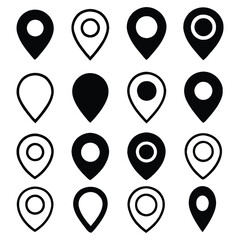 Location pin icons set isolated on white background