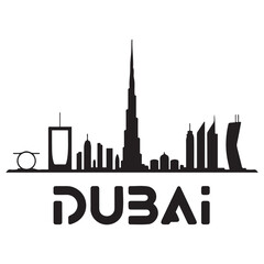 Naklejka premium Vector Dubai skyline. Travel Dubai famous landmarks. Business and tourism concept for presentation, banner, web site. Vector black silhouette. with white background