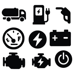 Alternative energy vehicle icons set isolated on white background
