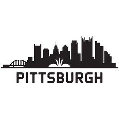 Naklejka premium Vector Pittsburgh skyline. Travel Pittsburgh famous landmarks. Business and tourism concept for presentation, banner, web site. Vector black silhouette. with white background