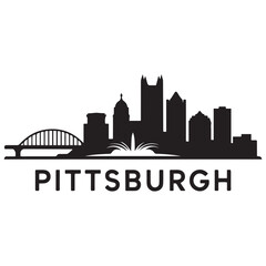 Vector Pittsburgh skyline. Travel Pittsburgh famous landmarks. Business and tourism concept for presentation, banner, web site. Vector black silhouette. with white background