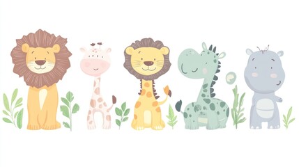 Obraz premium Cute cartoon animals in pastel colors