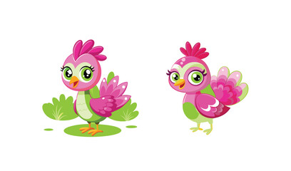 Obraz premium Photo of two playful pink birds with green accents, isolated on white background