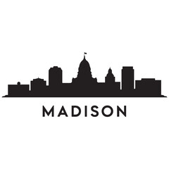 Naklejka premium Madison skyline silhouette. Black Madison city. Vector black silhouette. with white background
