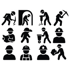 Construction worker icons set isolated on white background
