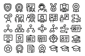 Fototapeta premium Education and certification icons for online learning and academic platforms