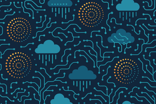 Futuristic cloud computing pattern with circuits and data elements